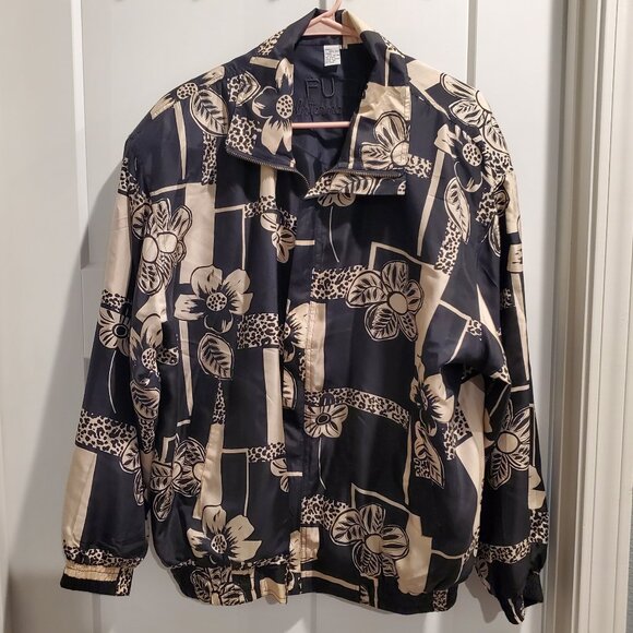 FUDA International Bomber Vintage  Jacket Women's Silk Floral Print- Sz Large - Picture 1 of 7